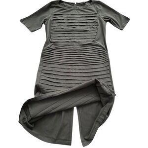 eShakti Ruched Sheath Midi Jersey Dress M Minimalist Modest Gray Armadillo Armor